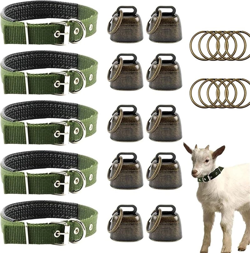 طوق الماعز مع جرس قابل للتعديل مجموعة نايلون للأغنام والأبقار والحيوانات الأليفة 37-44 سم - Image 2